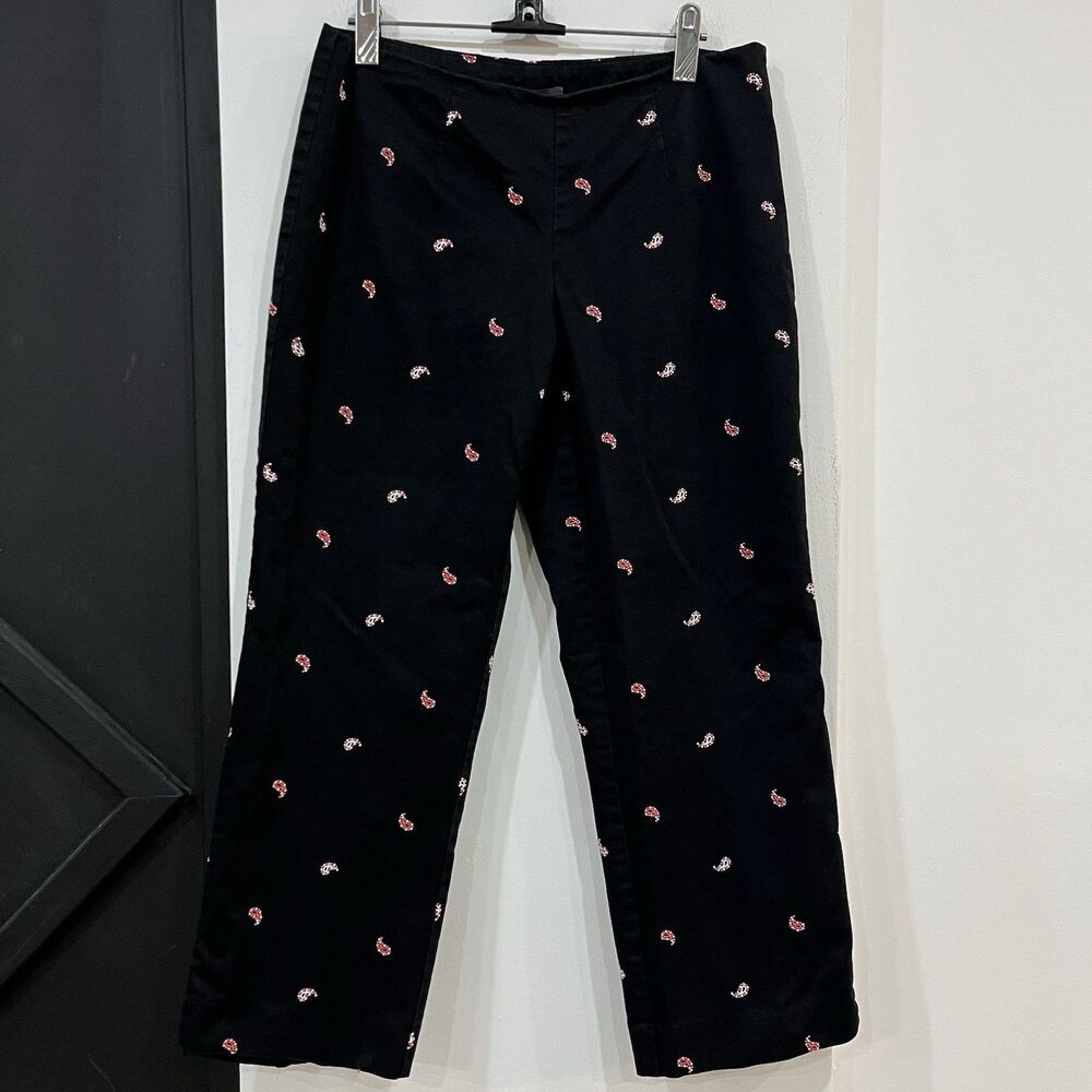 Liz Claiborne Black Paisley Embroidered Pants Size 6 Petite